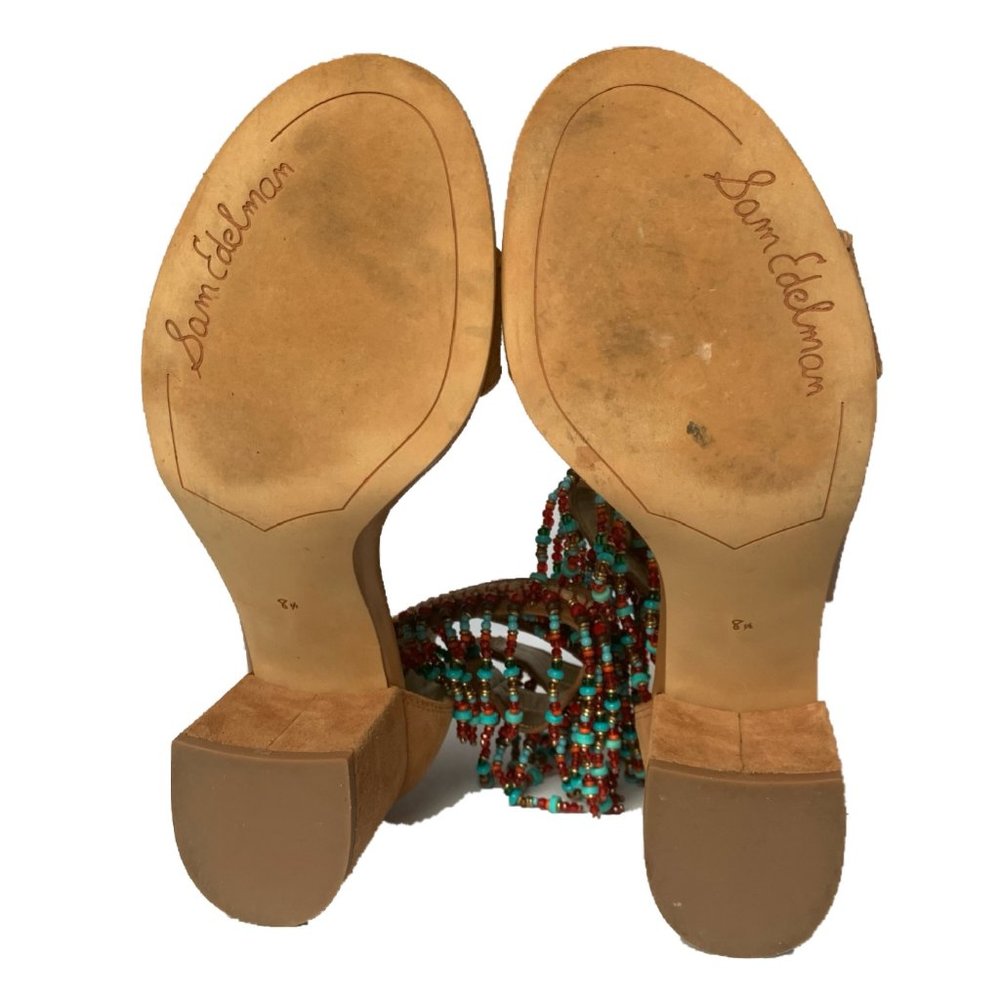 Sam Edelman Sibel Beaded Ankle Strap Sandals Block Heel Brown Tan Women's 8.5 - Picture 7 of 9